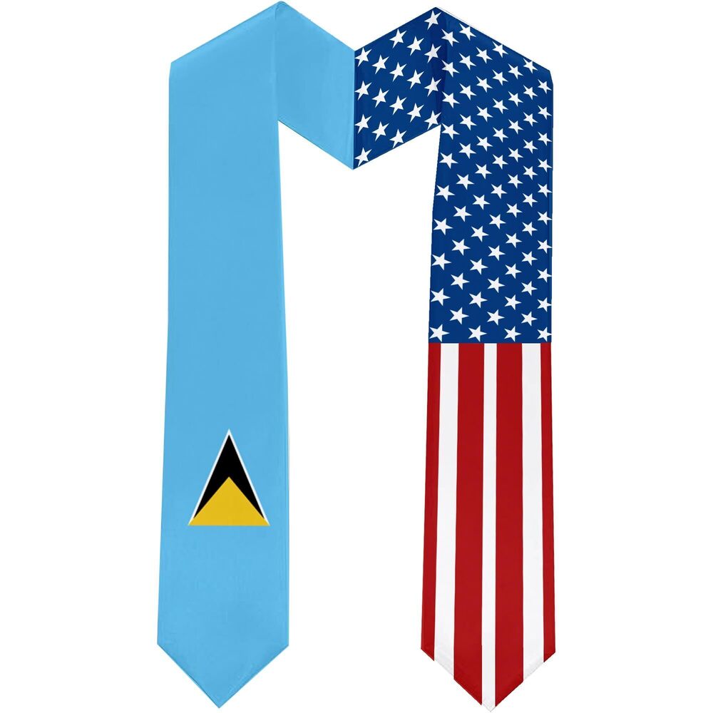 7710 2026 Saint Lucia Flag and USA Flag Graduation Stole Graduation Sash